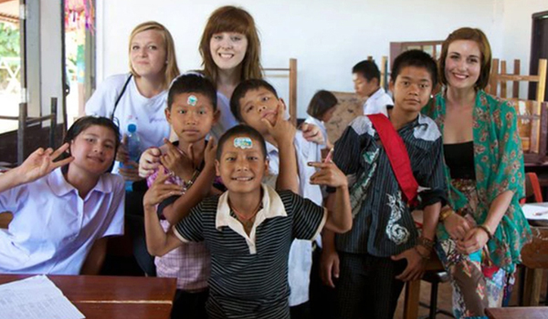 volunteer enjoying student company