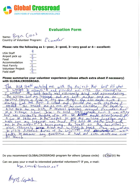 Volunteer in Ecuador Reviews- Bryn Cross