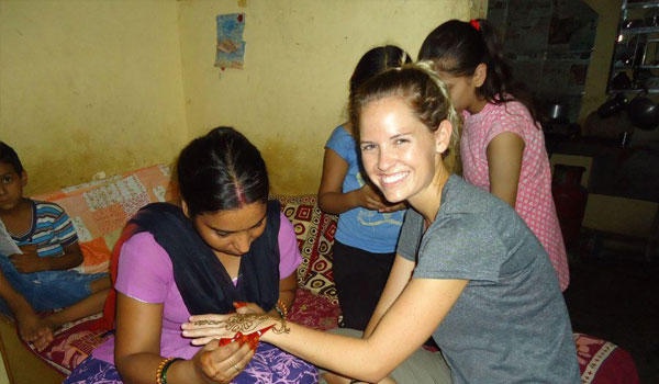 volunteer enjoying with indian women