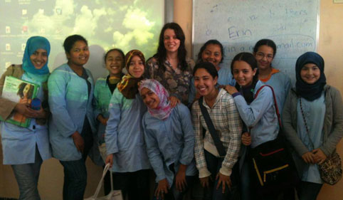 Volunteers with students in Morocco