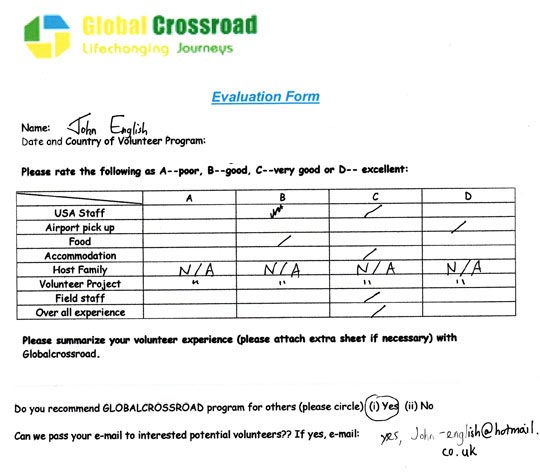 global crossroad volunteer reviews - john